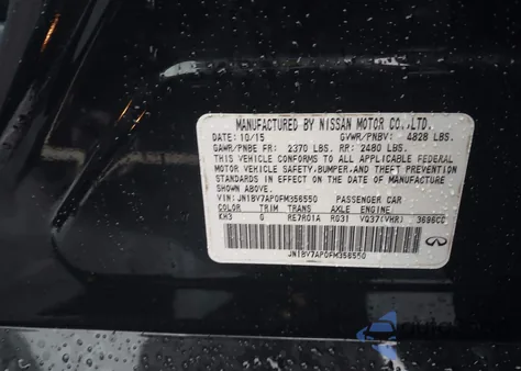 2015 Infiniti Q50 Premium из США, поврежденный, VIN JN1BV7AP0FM356550